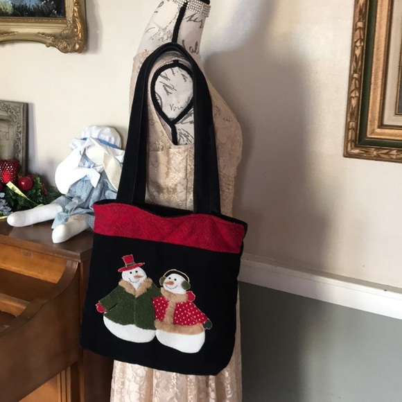 Rare Vintage Snowman Velvet Shoulder Bag - Picture 1 of 10